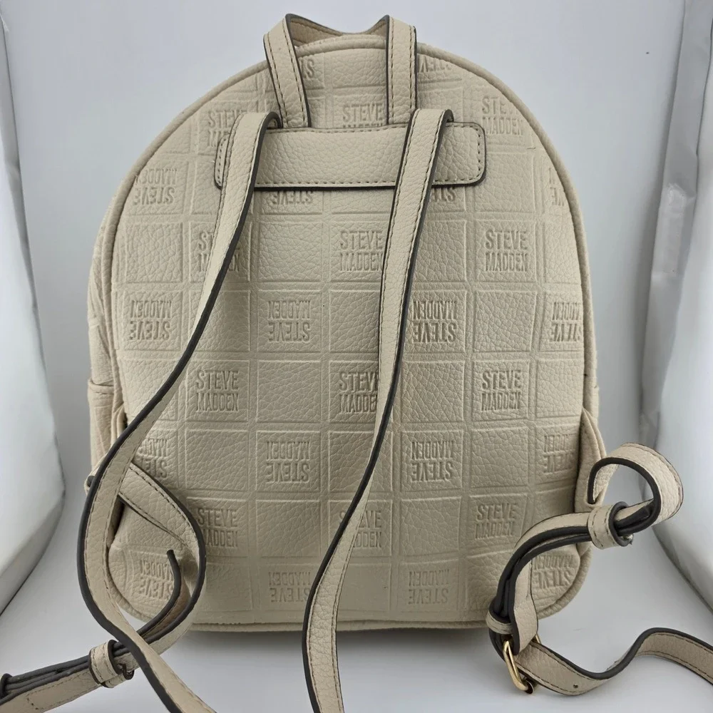 Steve‎ Madden Monogram Embossed Mini Backpack Chain Detail Cream